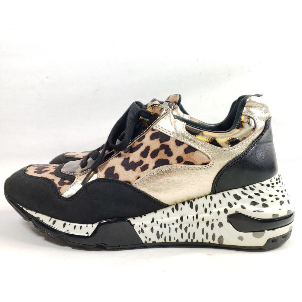 Steve Madden Bema Leopard Print Sneakers Black Gold Womens Size 8 - Picture 5 of 9